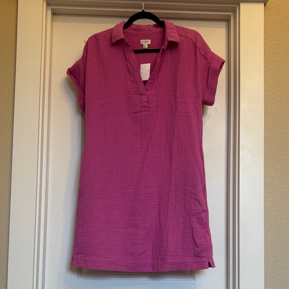 JCREW Crinkle Cotton Gauze beach dress in Vibrant Pink (NWT)